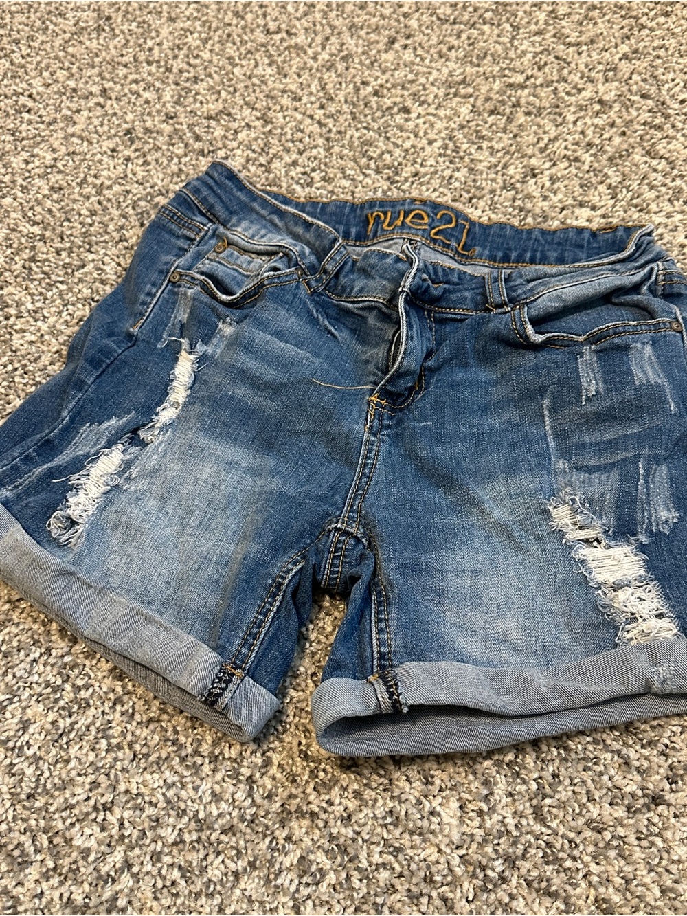 Rue21 Medium Blue Distressed Rolled Cuff Jean Shorts